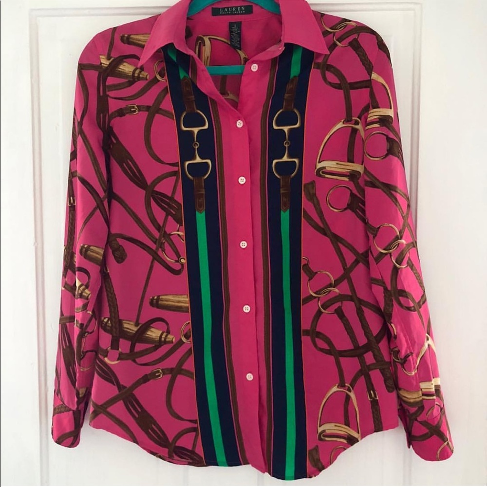 Lauren Ralph Lauren Equestrian Print Silk Blouse